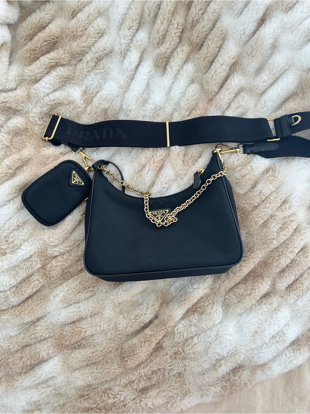 Prada Black Re-Edition Re-Nylon Hobo with Gold Chain - Picture 6 of 7